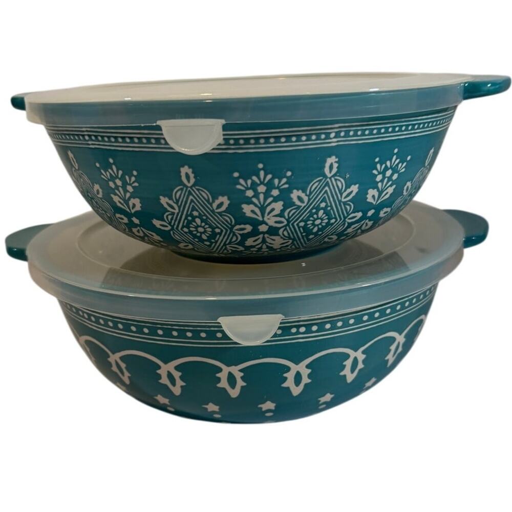 Cooks Essentials Set of 2 ceramic Nesting serving Bowls with lids 2 & 3 qt